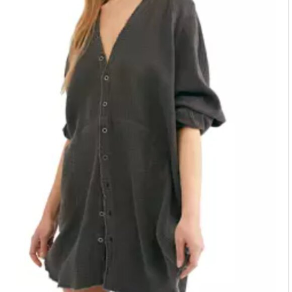 Free People Summer Daydream button down shirt-  BLACK - Picture 1 of 5